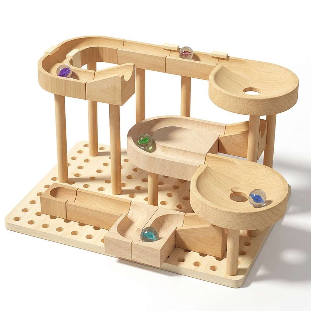 Beechwood Marble Run Building Toy, natural wood intelligence game for ages 4–6