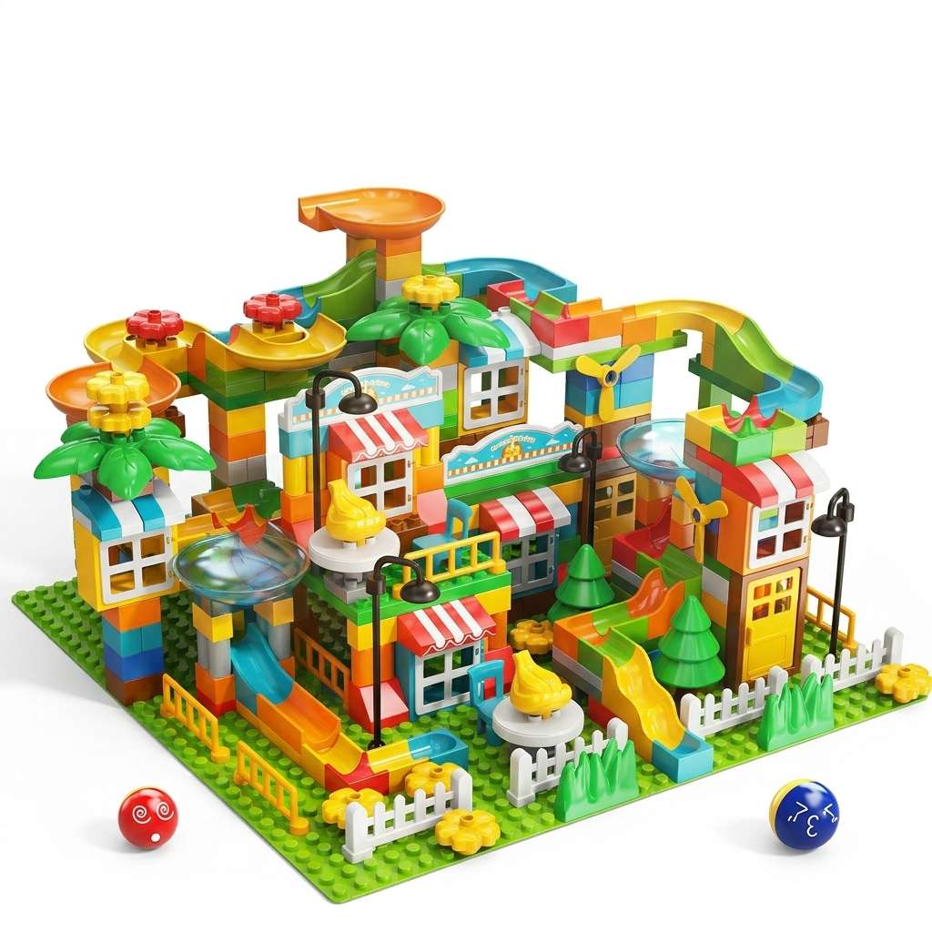 Town Adventure Marble Run Large Blocks Set with Base Plate
